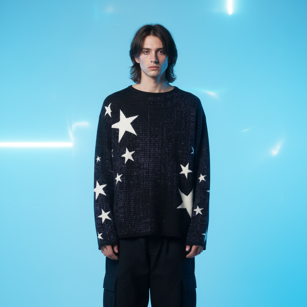 Cosmic Star Glitch Women’s straight bottom knitted sweater